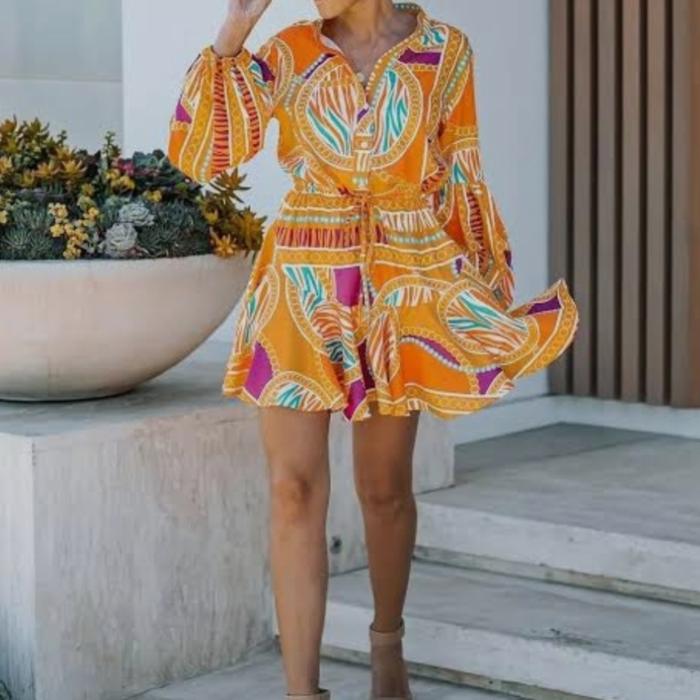 NWOT Lavender J Vibrant Orange Patterned Mini Dress